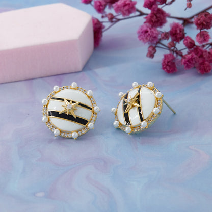 Elegant Star & Pearl Earrings with Floral Touch