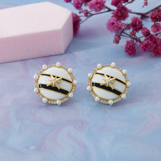 Elegant Star & Pearl Earrings with Floral Touch