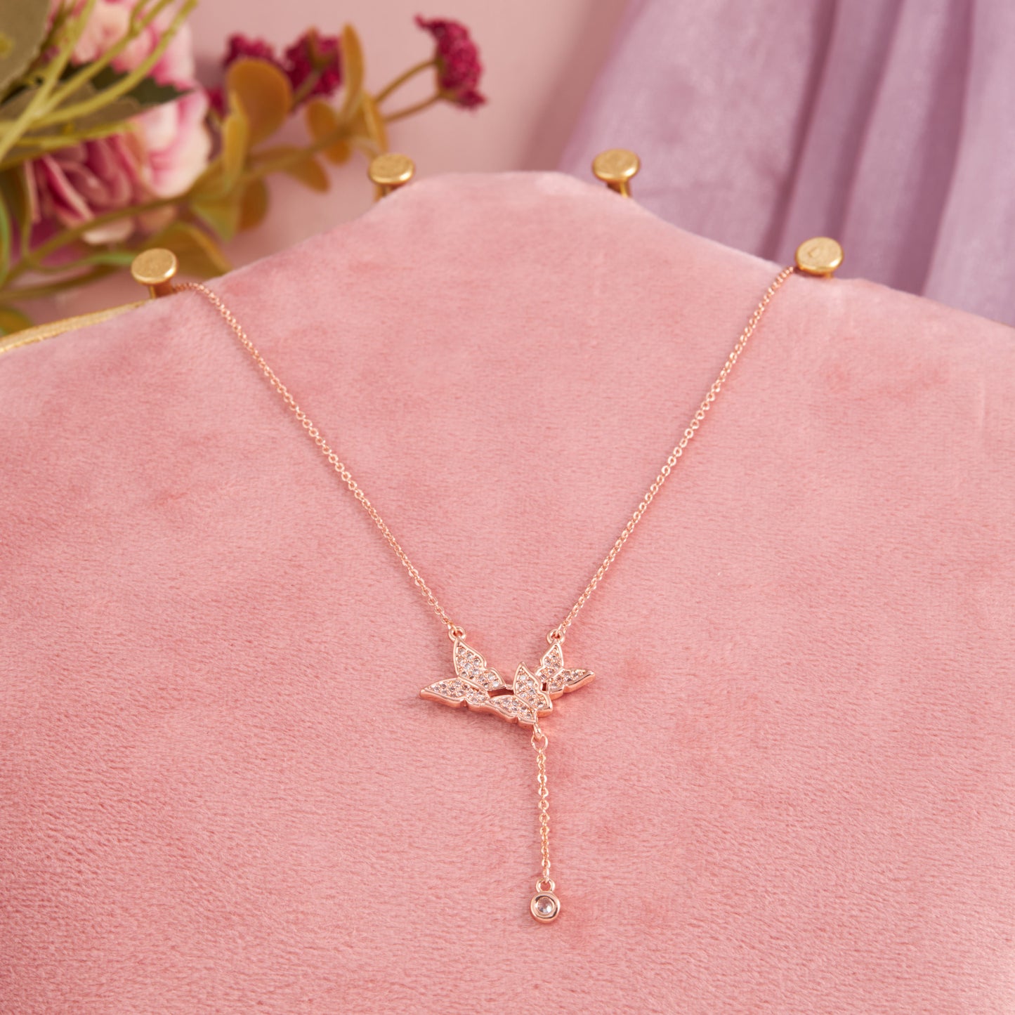 Graceful Rose Gold Butterfly Pendant Necklace