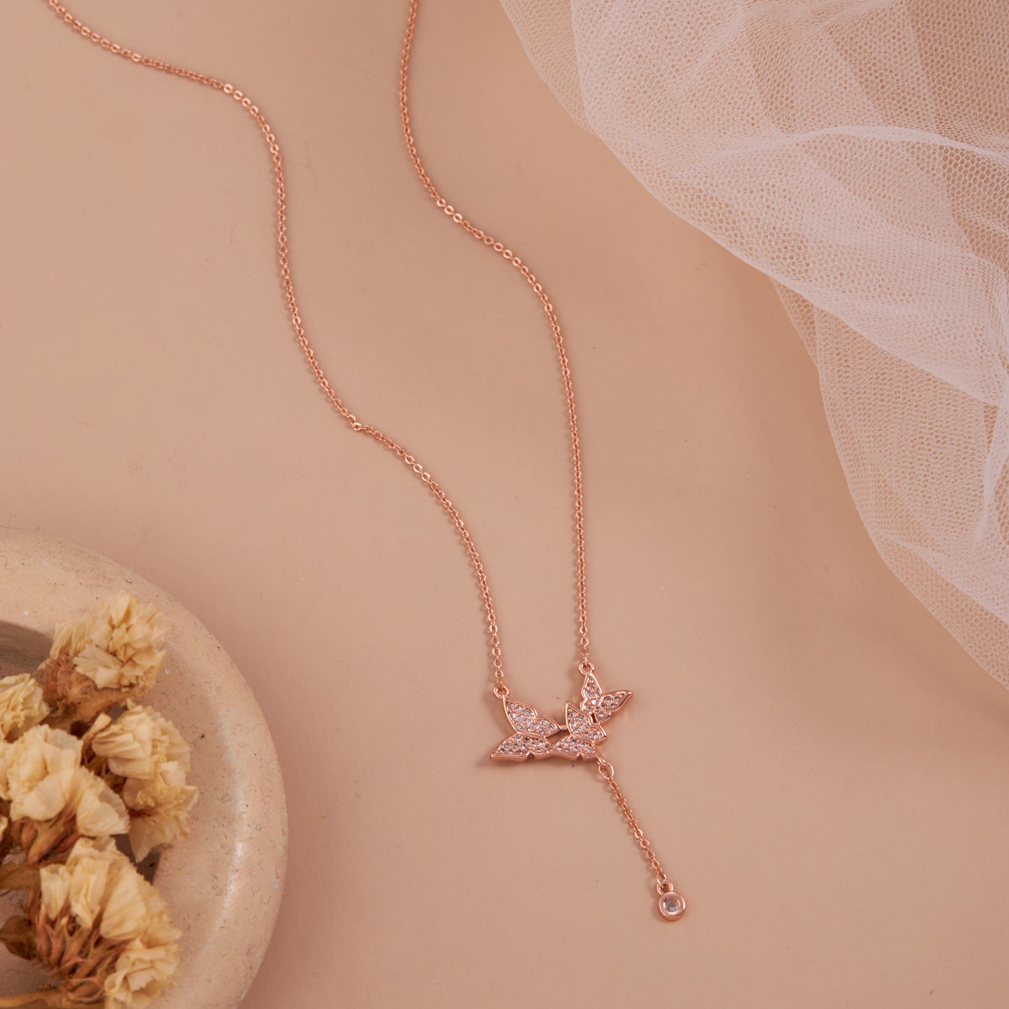 Graceful Rose Gold Butterfly Pendant Necklace