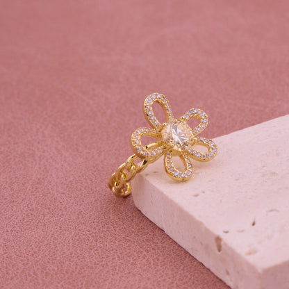 Sparkling Floral Loop Gold Ring with Central CZ Stone