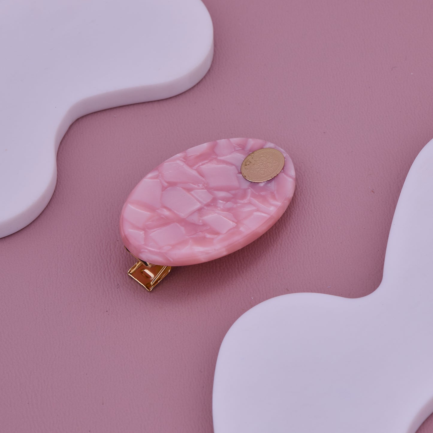 Elegant Pink Marble Textured Hair Clip for Girls