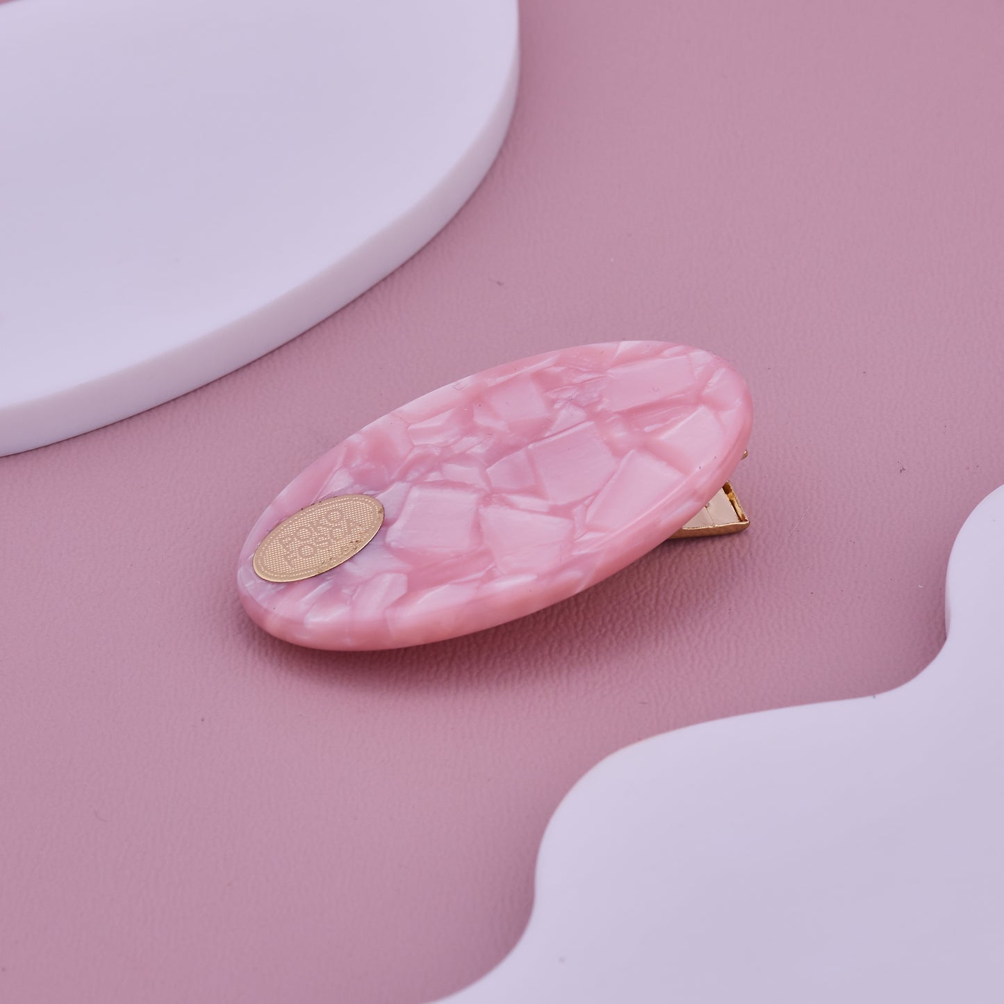 Elegant Pink Marble Textured Hair Clip for Girls