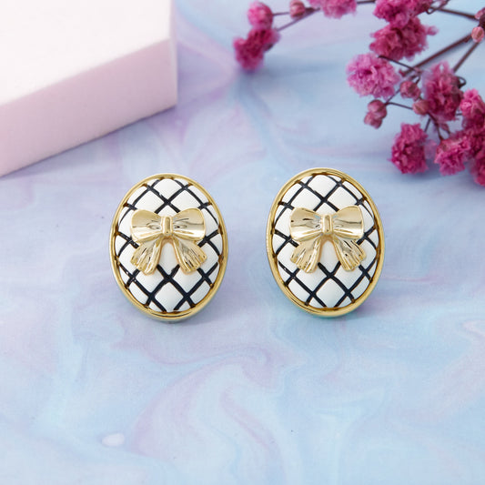 Bow-Design Earrings with Gemstones and Enamel Detailing