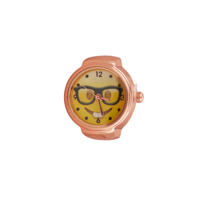 Rose Gold Ring Watch with Funny Nerd Emoji Dial – Perfect for Girls & Teens
