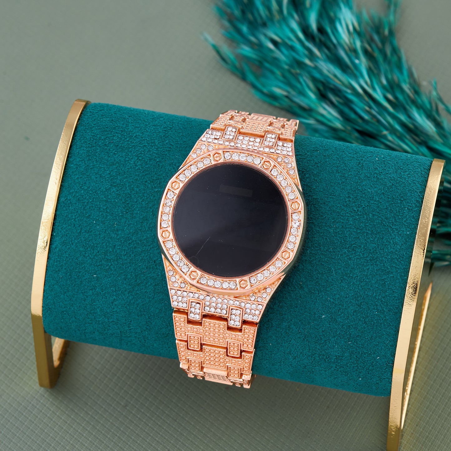Rose Gold H-Link Crystal Smartwatch Bracelet