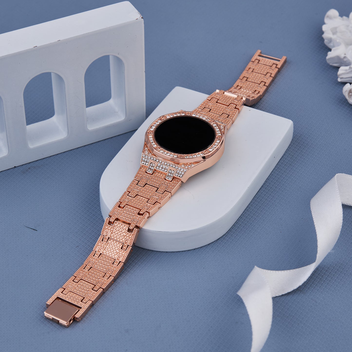 Rose Gold H-Link Crystal Smartwatch Bracelet