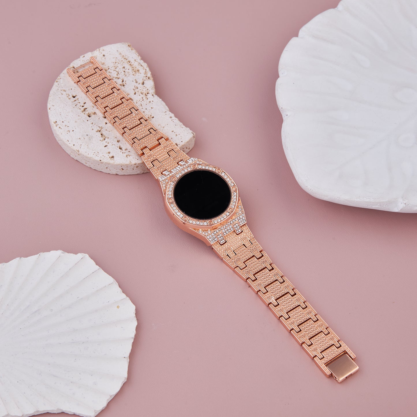 Rose Gold H-Link Crystal Smartwatch Bracelet