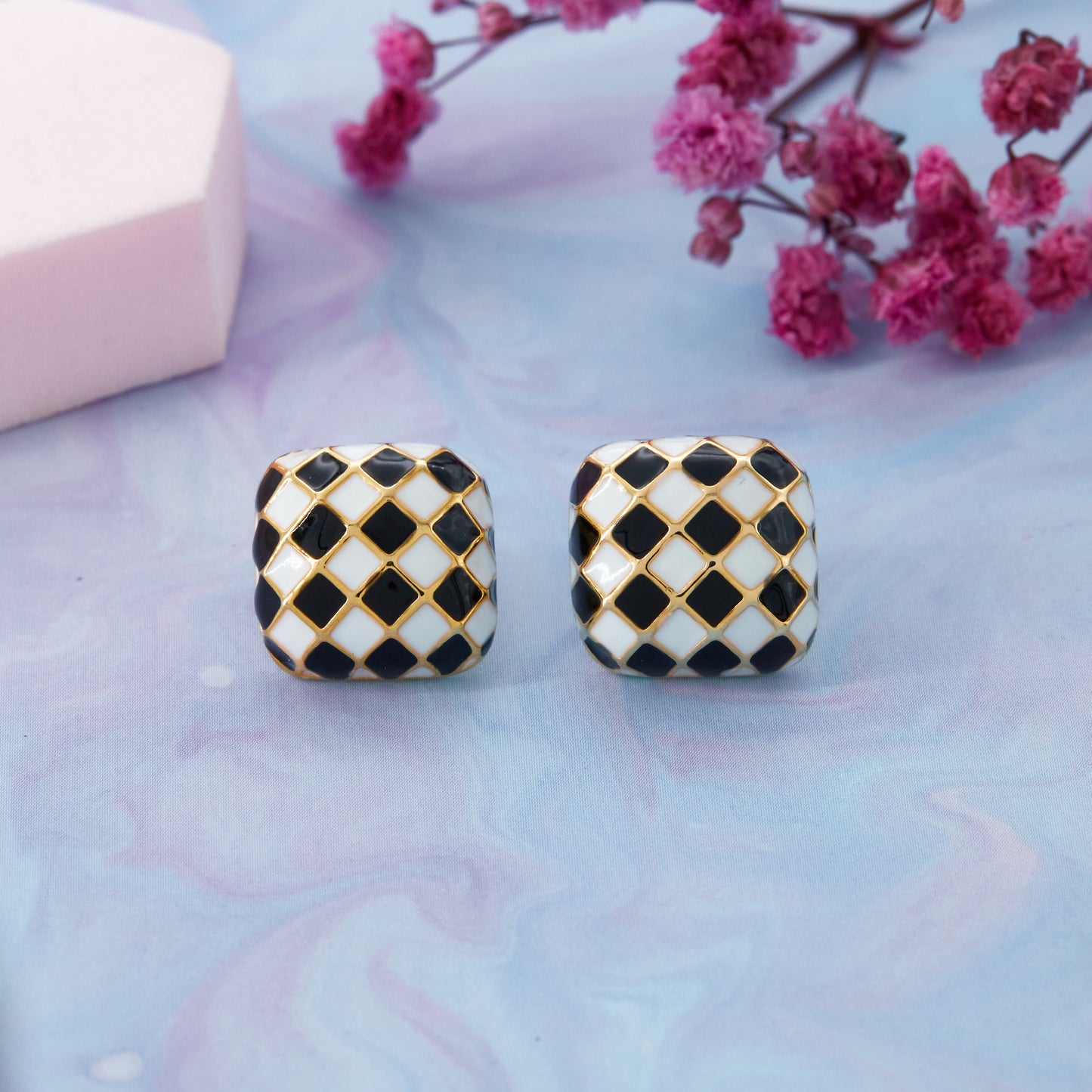 Checkerboard Black & White Earrings