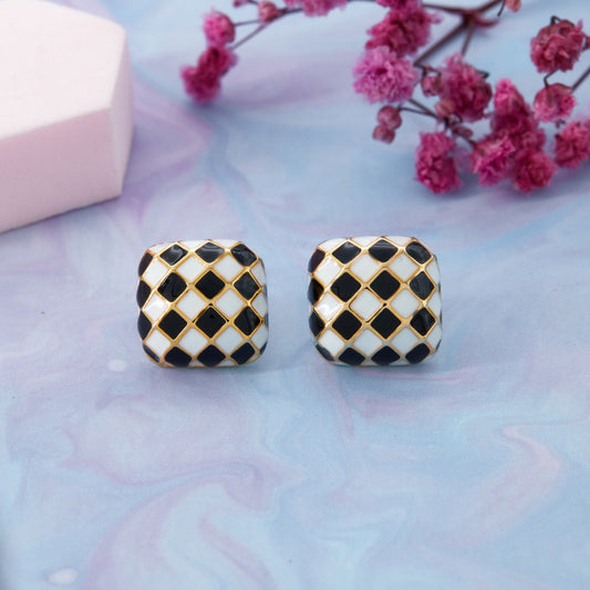 Checkerboard Black & White Earrings