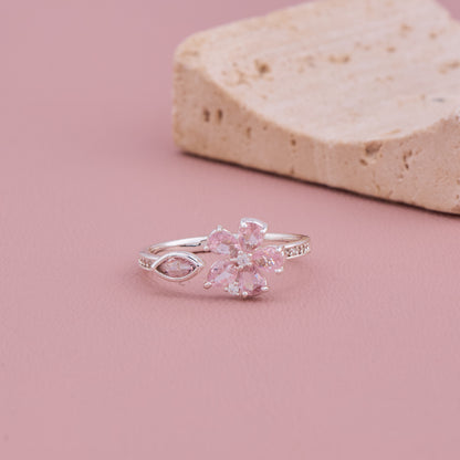 Pink Blossom Silver Ring