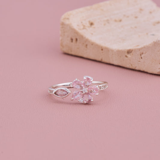 Pink Blossom Silver Ring