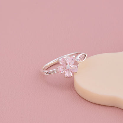 Pink Blossom Silver Ring