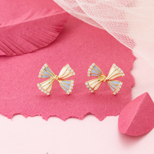 Bow-Shaped Enamel Earrings