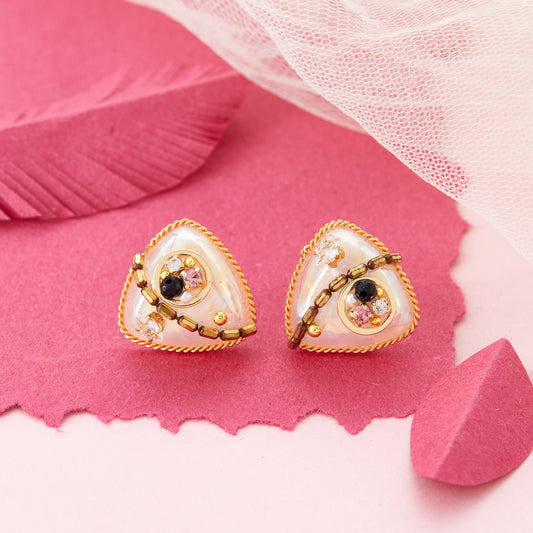 Triangular Pearl & Gemstone Earrings
