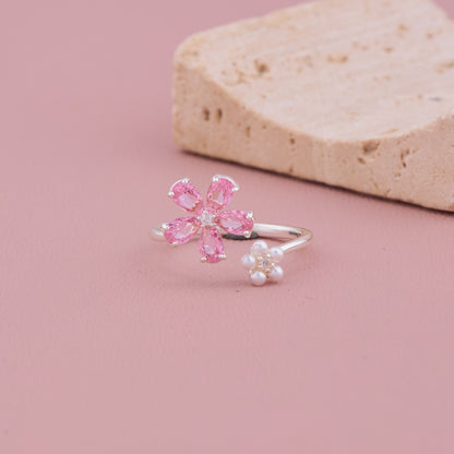Pink Flower Pearl Ring