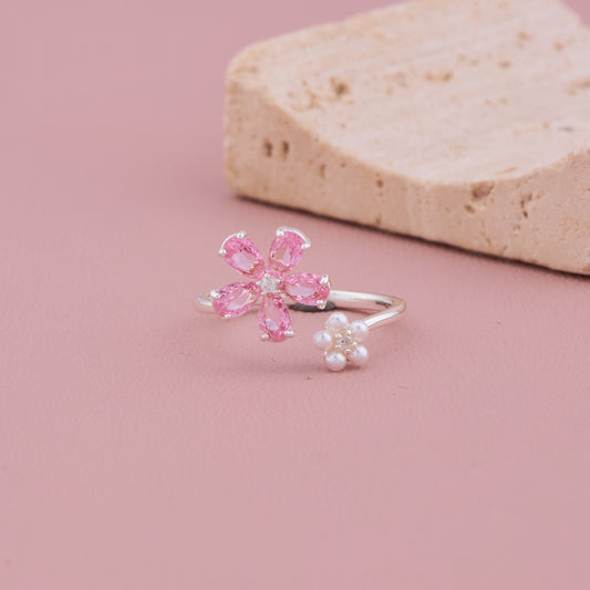 Pink Flower Pearl Ring