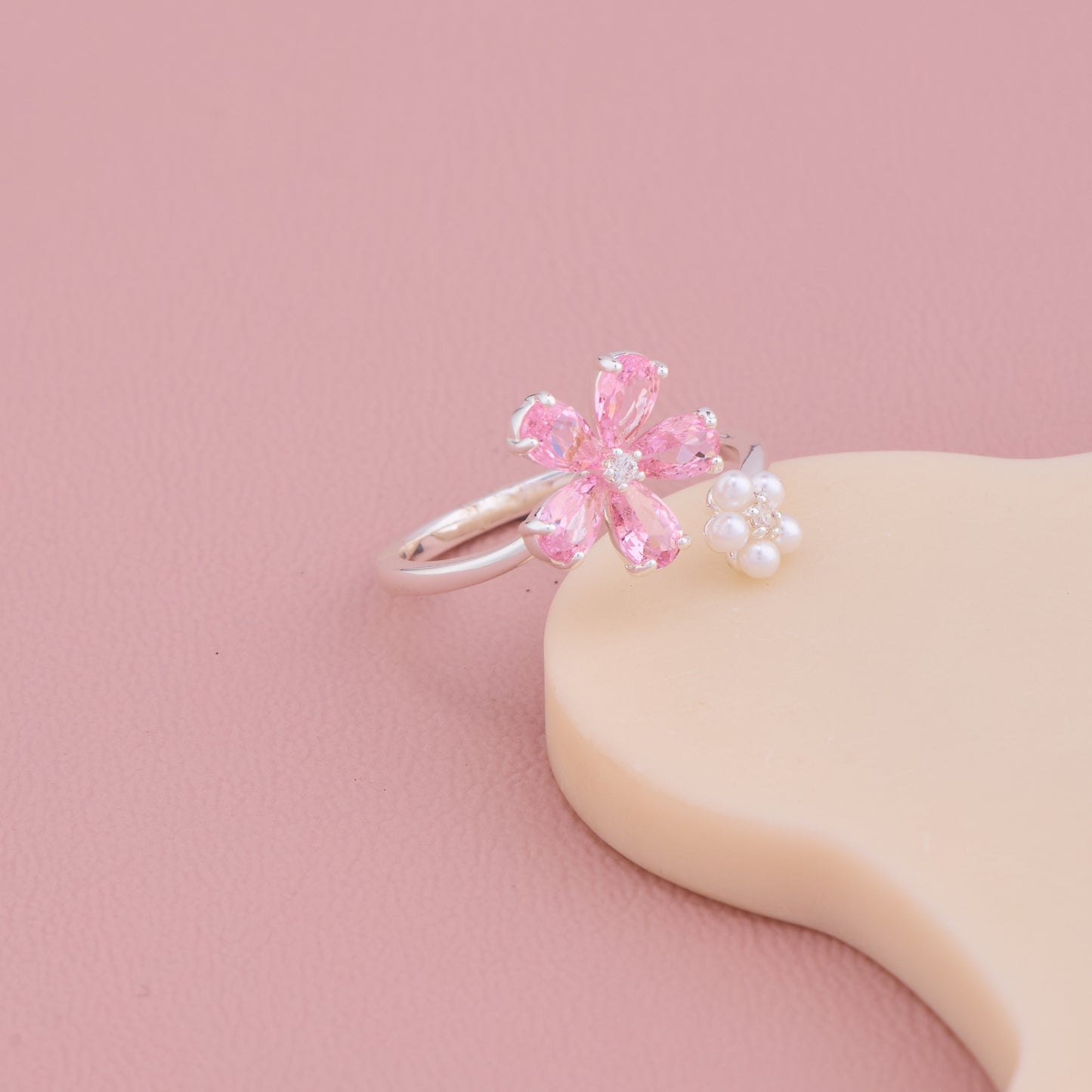 Pink Flower Pearl Ring