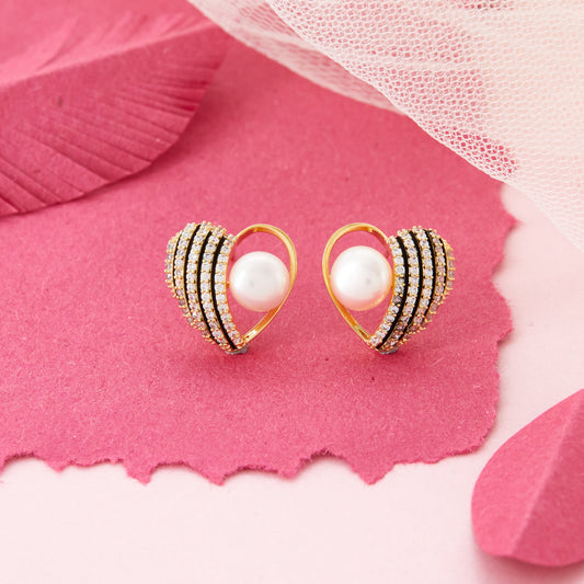 Pearl Heart Crystal Earrings