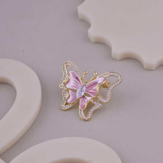 Pink Enamel Butterfly Brooch