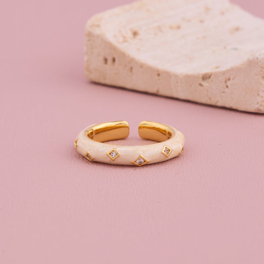 Diamond Studded Enamel Gold Ring