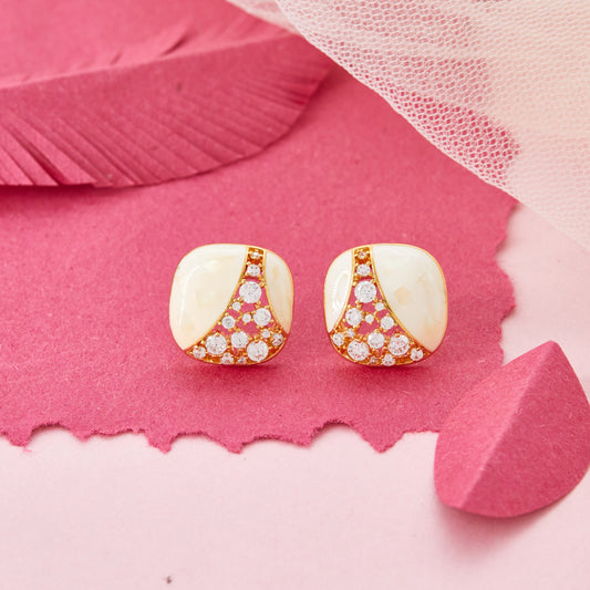 Square Stud Earrings with Crystal and Enamel Design