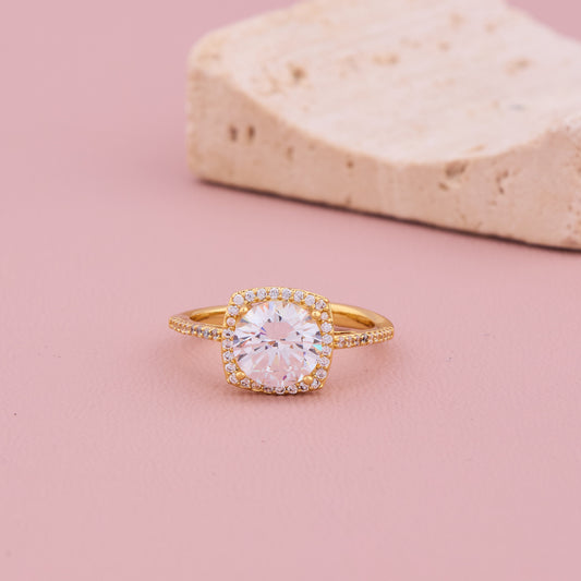 Halo Cushion Gold Ring