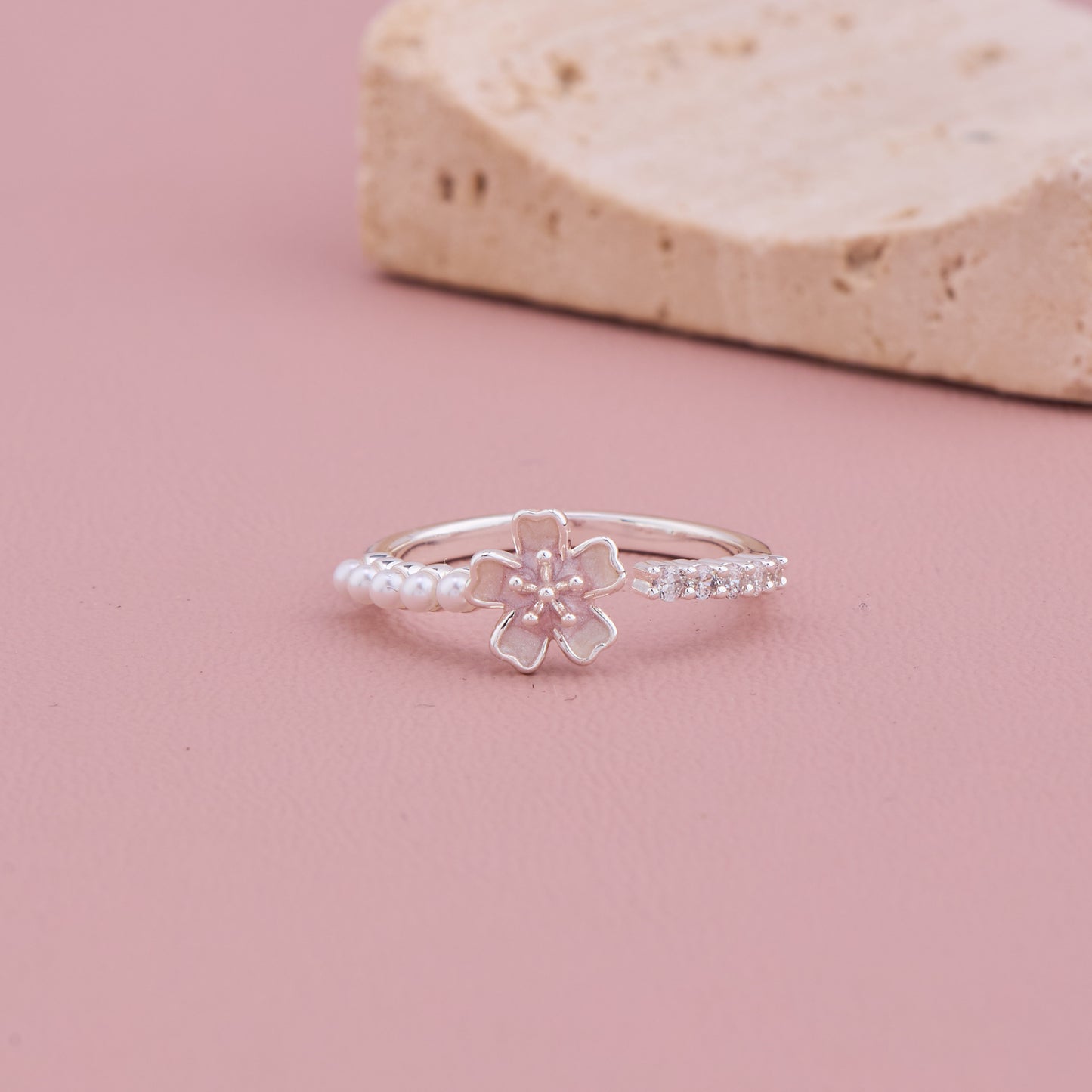 Delicate Flower Pearl Ring