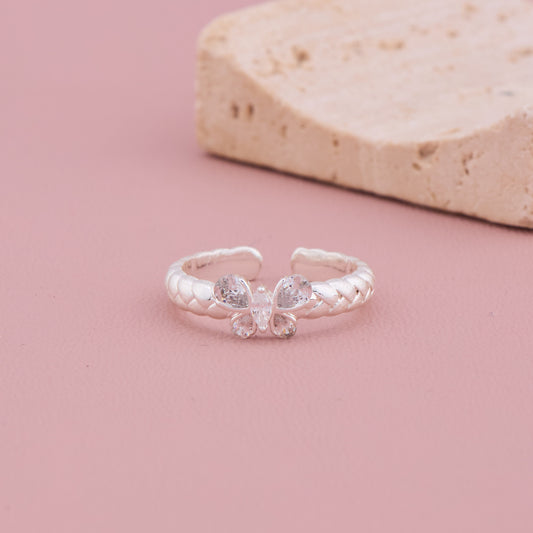 Crystal Butterfly Silver Ring