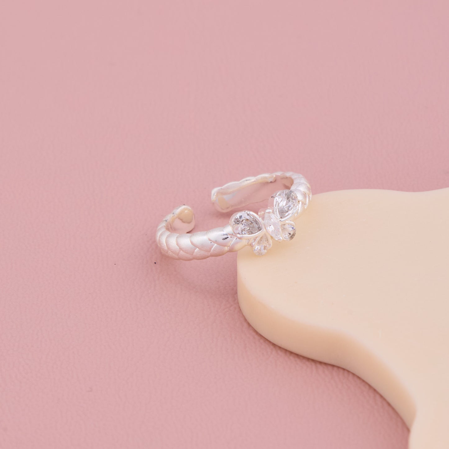 Crystal Butterfly Silver Ring