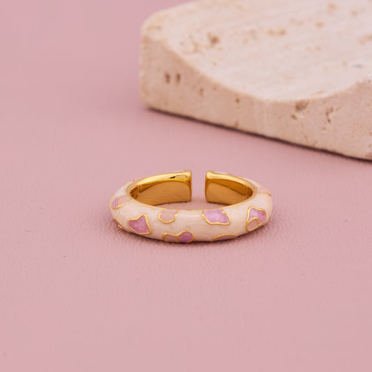 Pink Heart Enamel Gold Ring