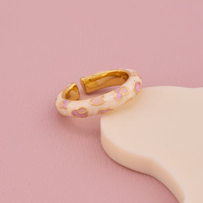 Pink Heart Enamel Gold Ring