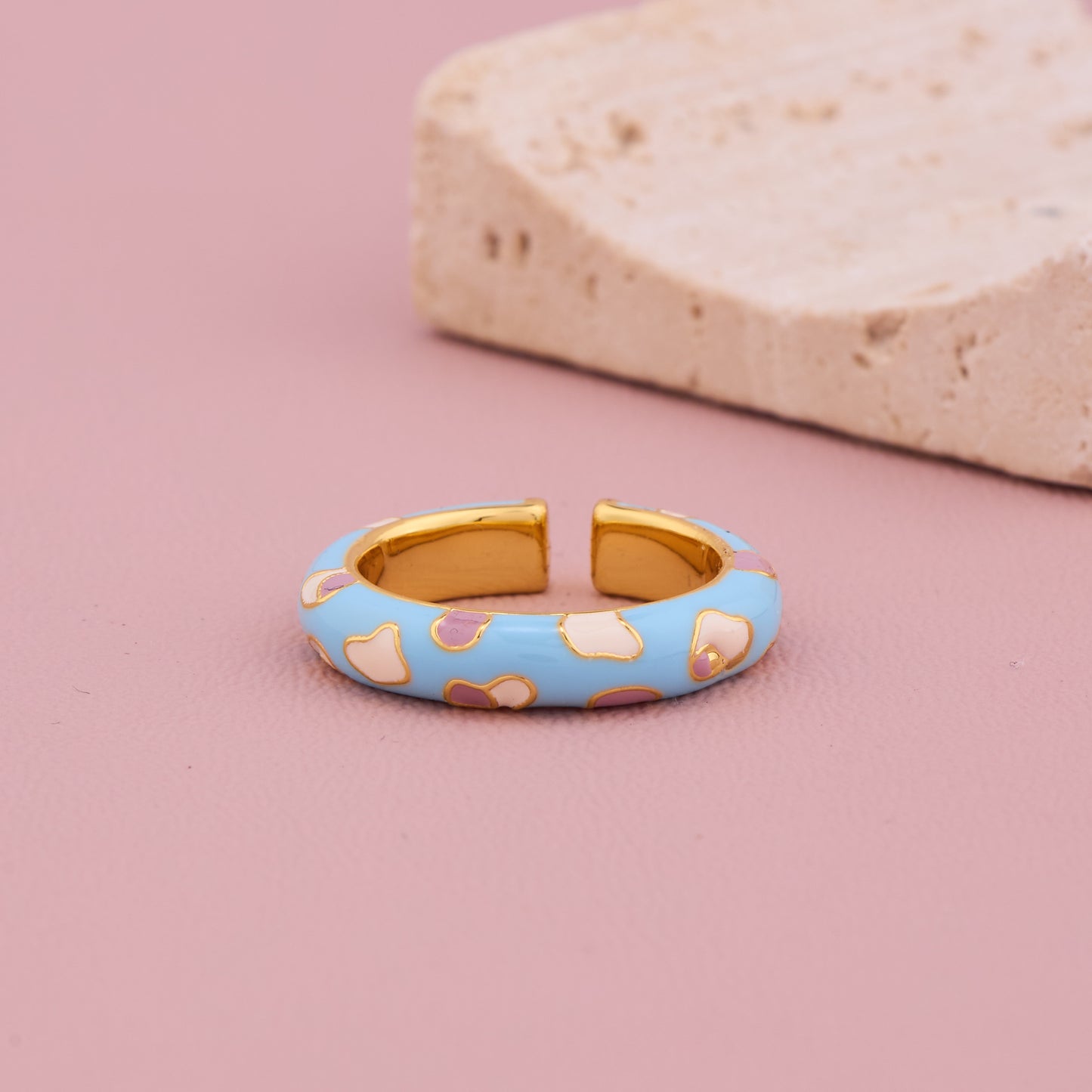 Blue Heart Enamel Gold Ring