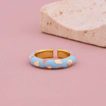 Blue Heart Enamel Gold Ring