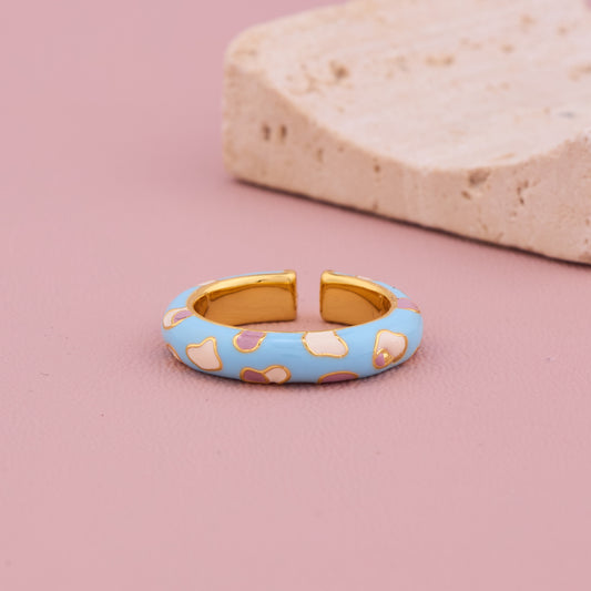 Blue Heart Enamel Gold Ring