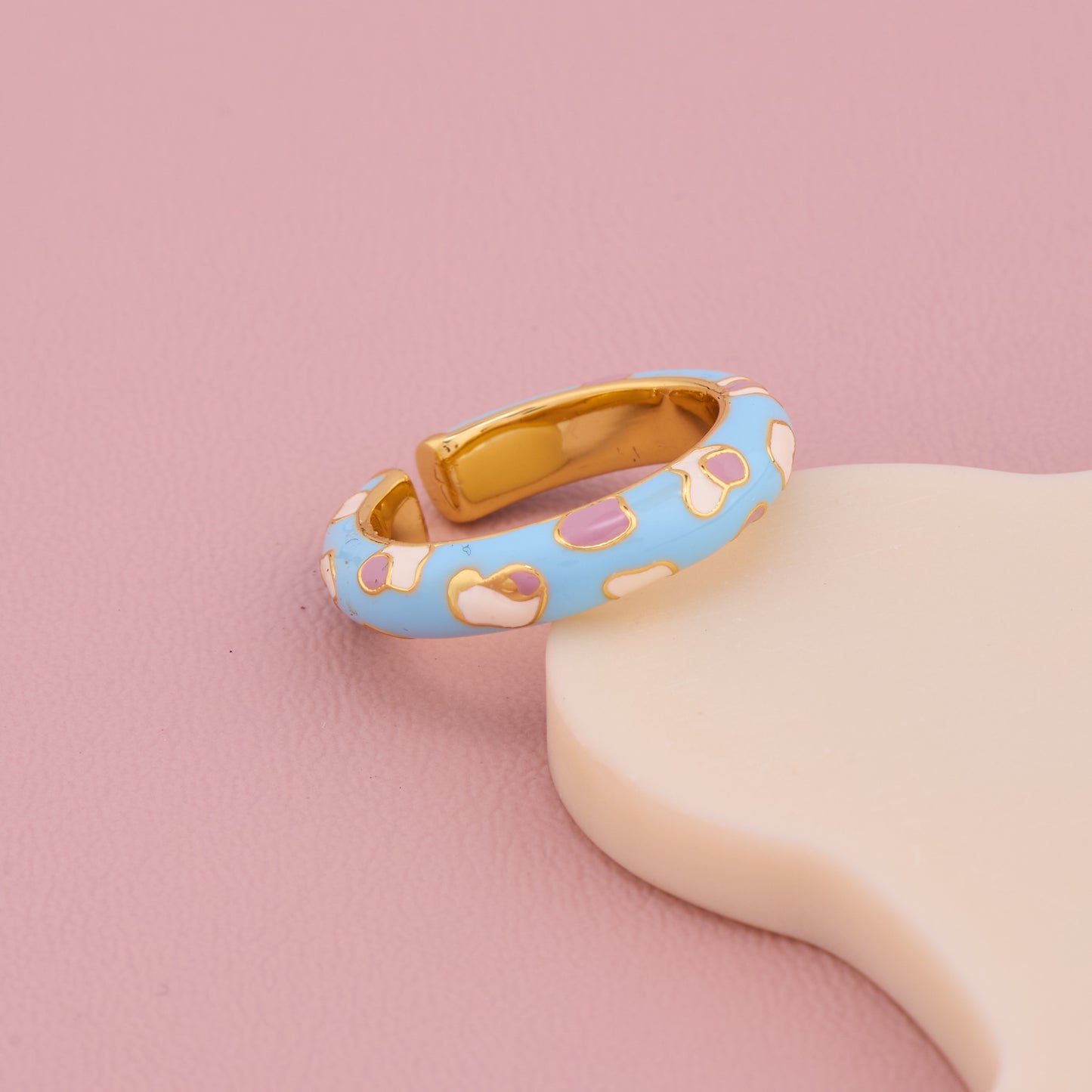 Blue Heart Enamel Gold Ring