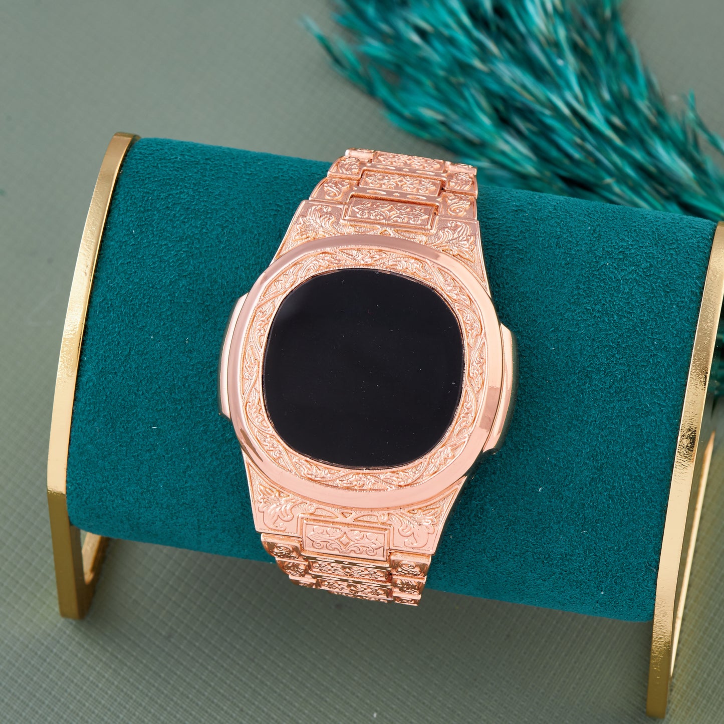 Elegant Rose Gold Carved Digital Watch for Women