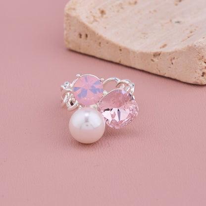 Pink Stone Pearl Silver Ring