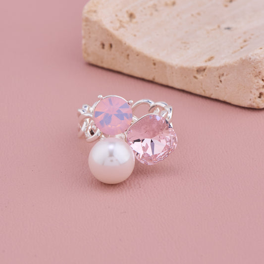 Pink Stone Pearl Silver Ring