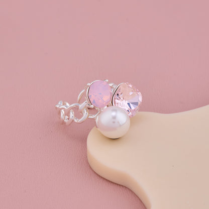 Pink Stone Pearl Silver Ring
