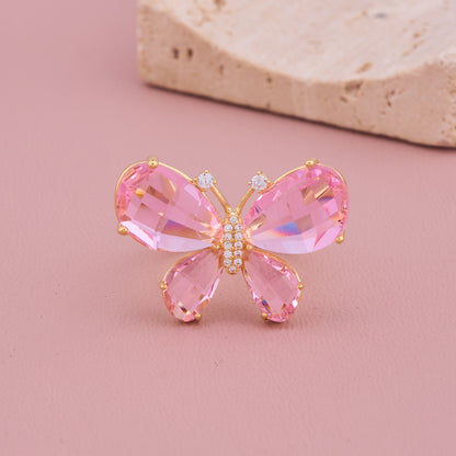 Pink Crystal Butterfly Ring