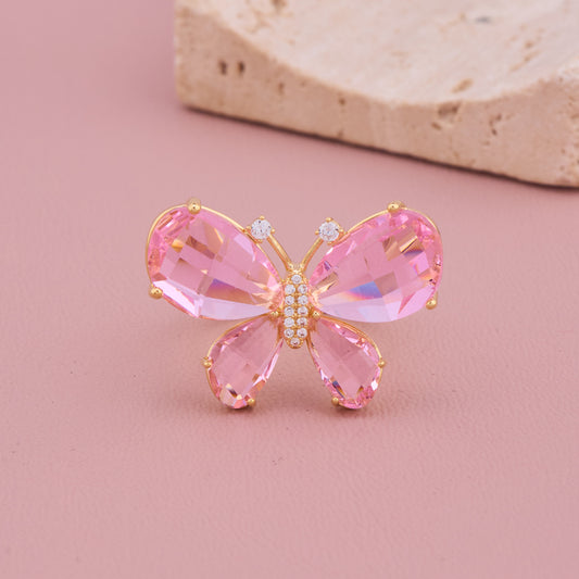 Pink Crystal Butterfly Ring