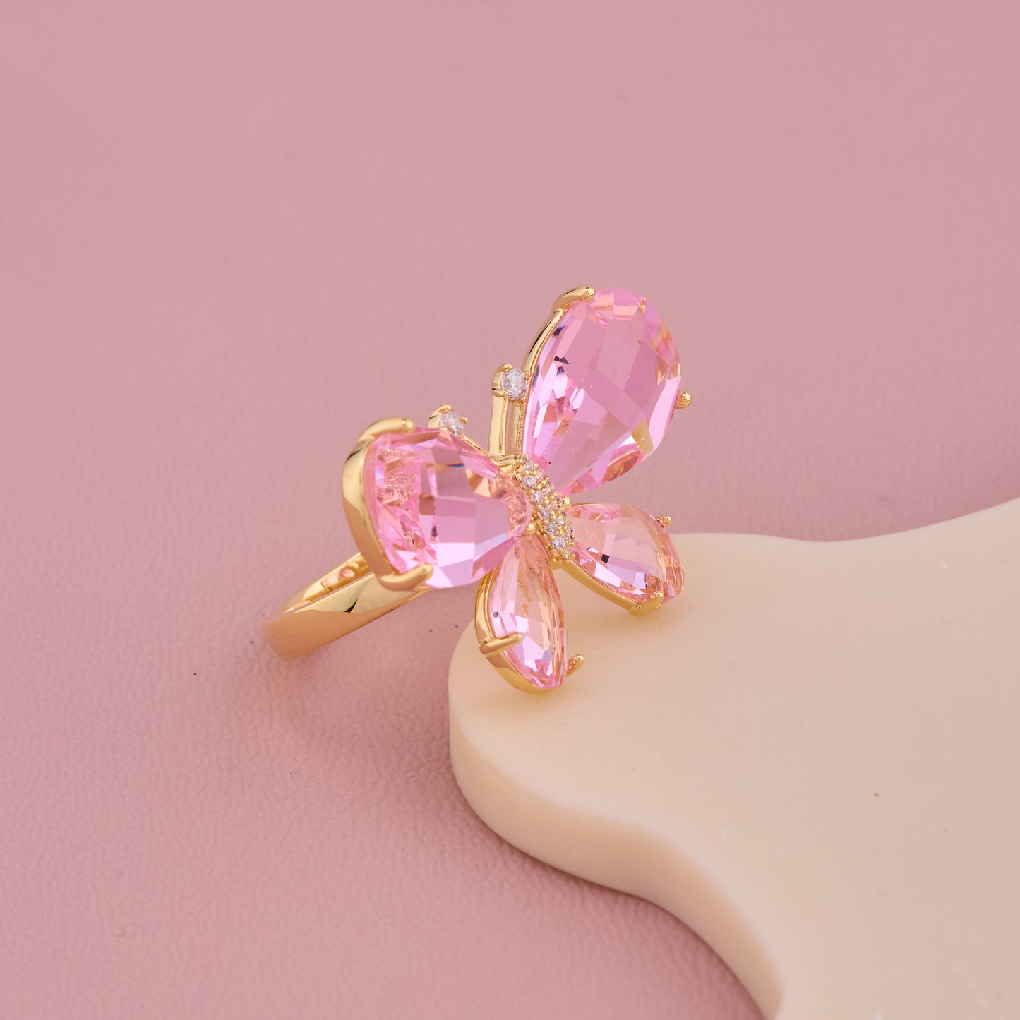 Pink Crystal Butterfly Ring