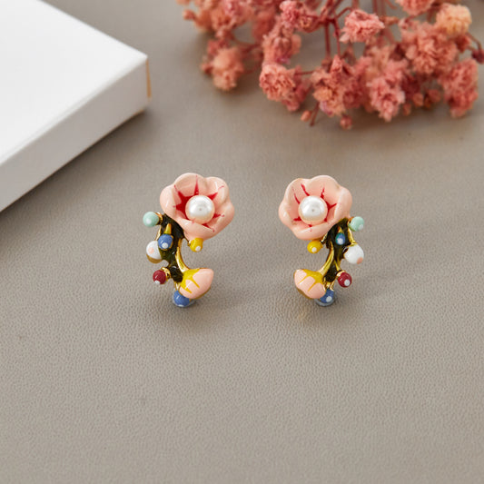 Handmade Floral Pearl Earrings