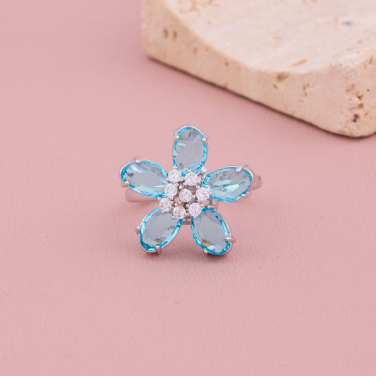 Blue Blossom Silver Ring