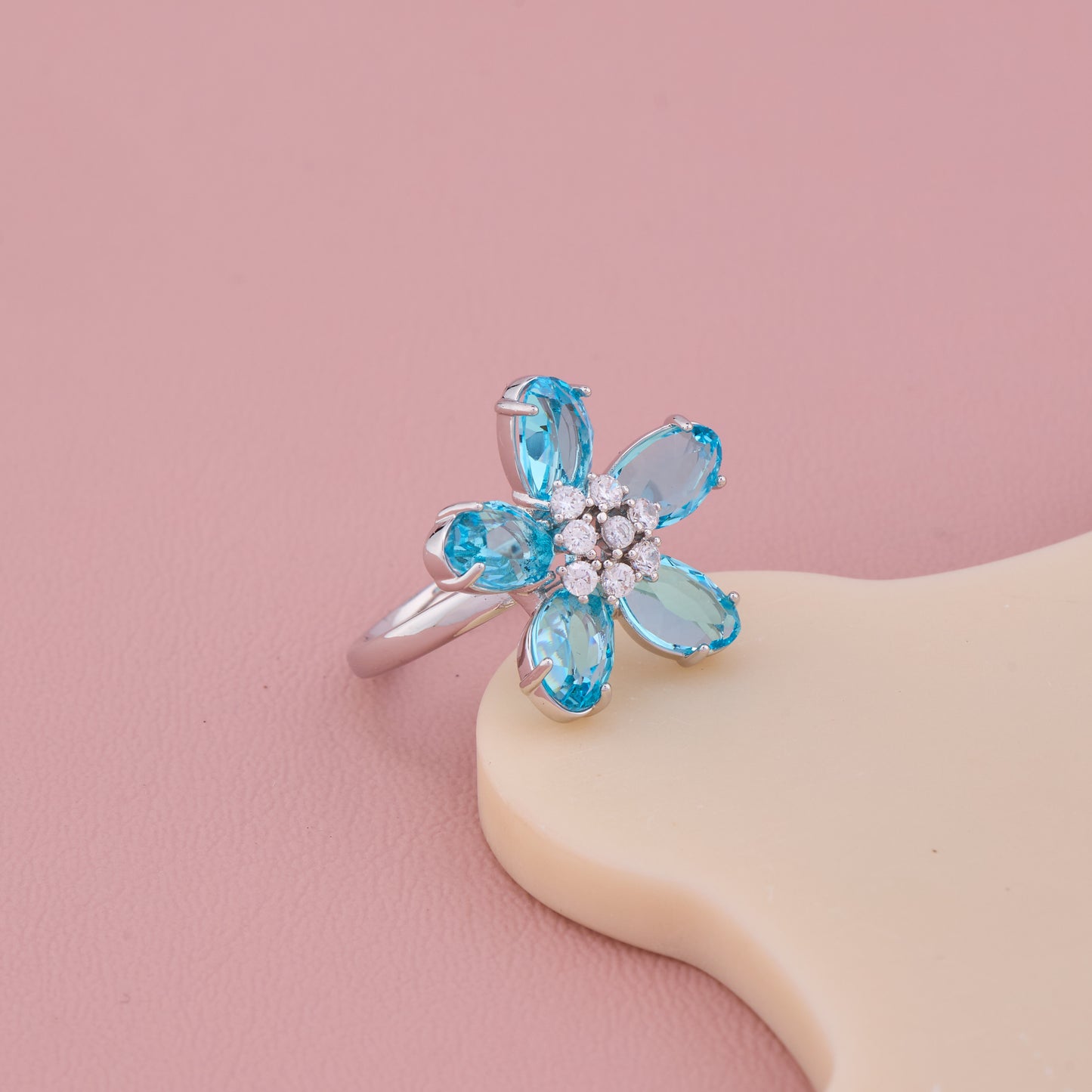 Blue Blossom Silver Ring