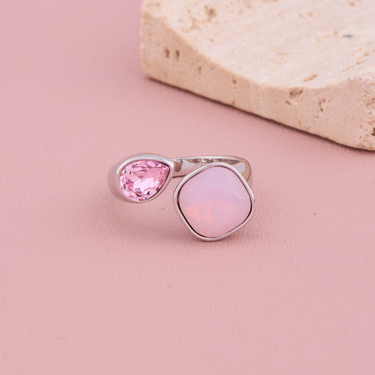 Dual Pink Stone Silver Ring