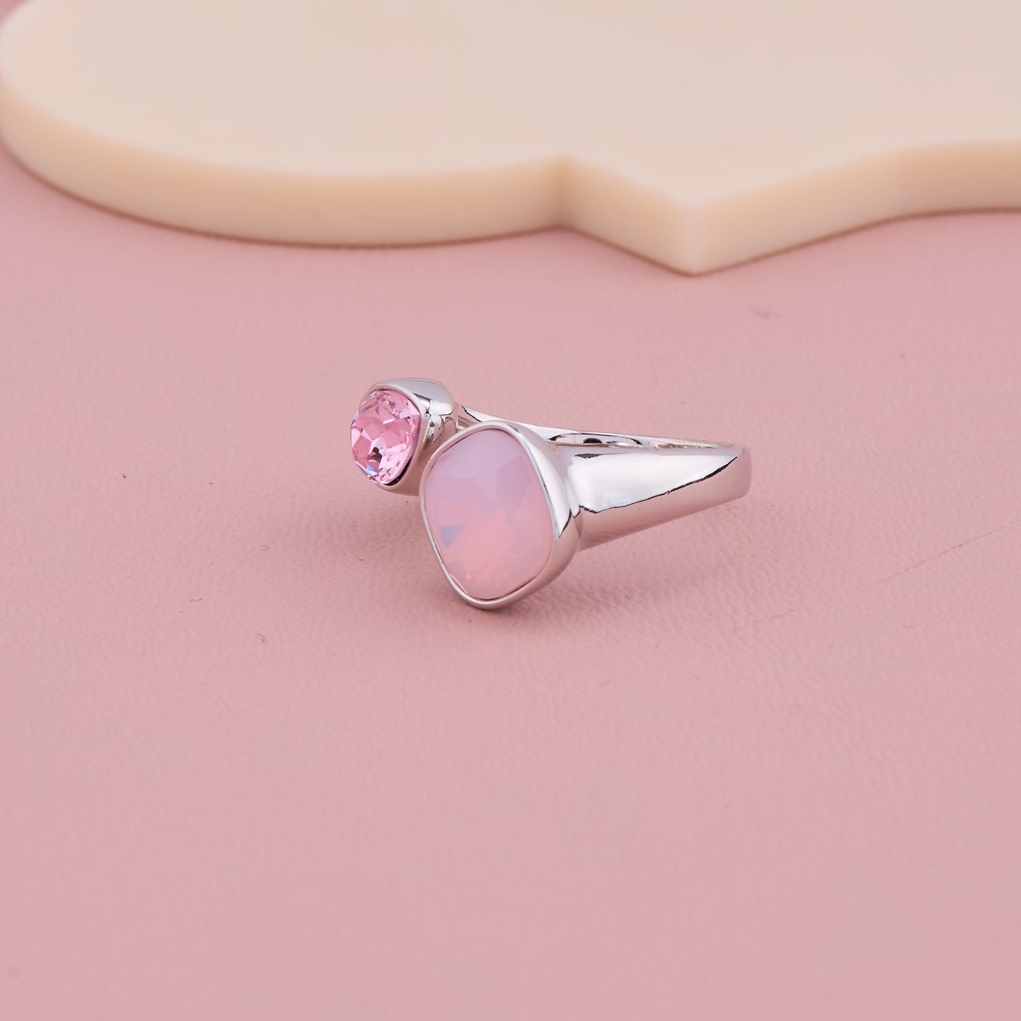 Dual Pink Stone Silver Ring