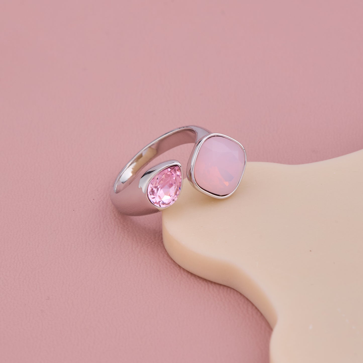 Dual Pink Stone Silver Ring