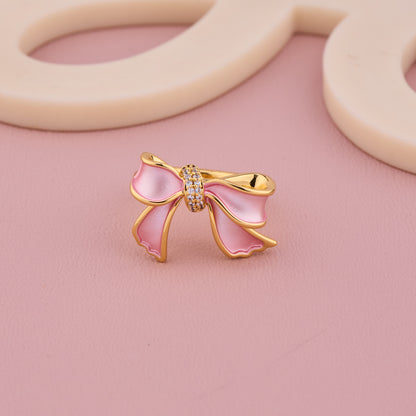 Pink Bow Enamel Gold Ring